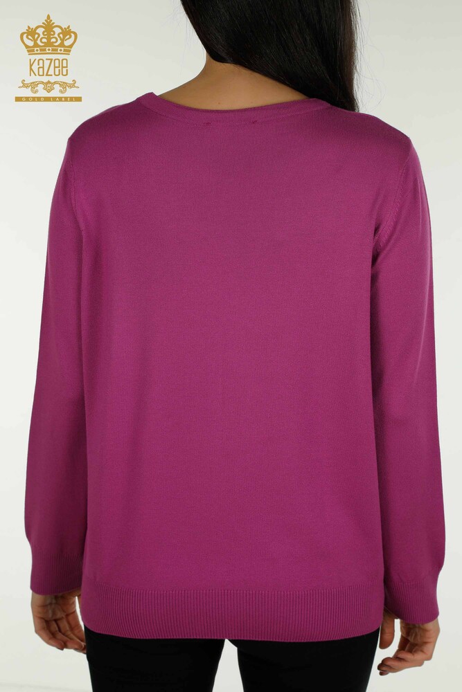 Pull en tricot pour femmes en gros oiseau brodé fuchsia - 30401 | KAZEE - 7