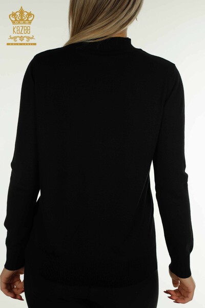 Vente en gros Pull en tricot pour femmes - Oiseau brodé - Noir - 30745 | KAZÉE - Thumbnail