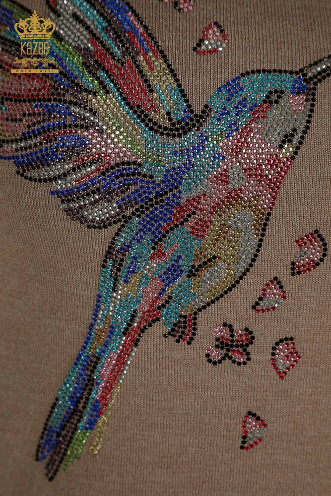 Pull en tricot pour femmes en gros vison brodé d'oiseau - 30401 | KAZEE - 3