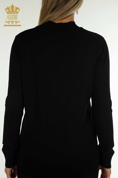 Pull en tricot pour femmes en gros avec pierre perlée brodée noir - 30672 | KAZEE - Thumbnail