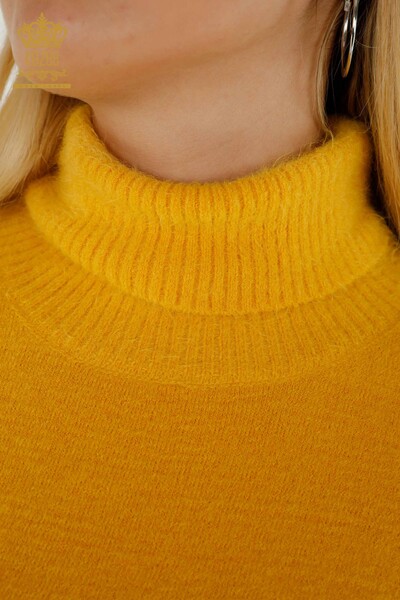 Pull en tricot pour femmes en gros pierre brodée Angora jaune - 18894 | KAZEE - Thumbnail