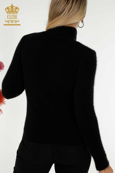 Pull en tricot pour femmes en gros pierre brodée Angora noir - 18894 | KAZEE - Thumbnail