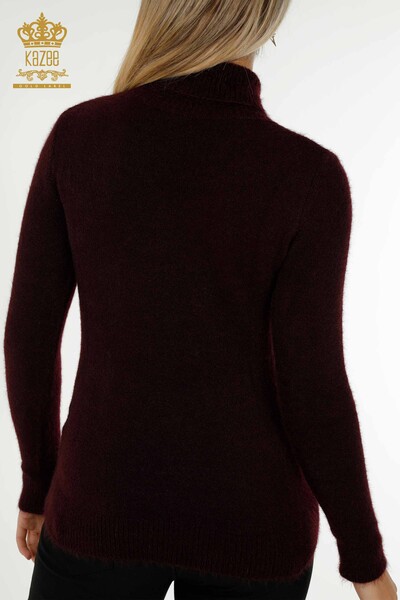 Pull en tricot pour femmes en gros pierre brodée Angora prune - 18894 | KAZEE - Thumbnail