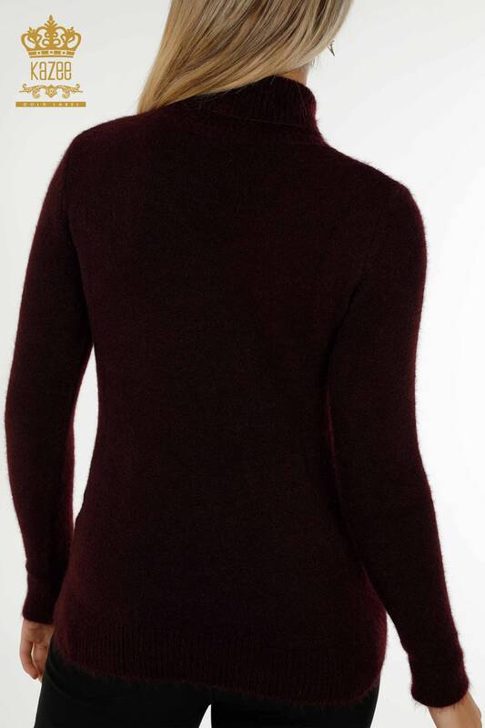 Pull en tricot pour femmes en gros pierre brodée Angora prune - 18894 | KAZEE