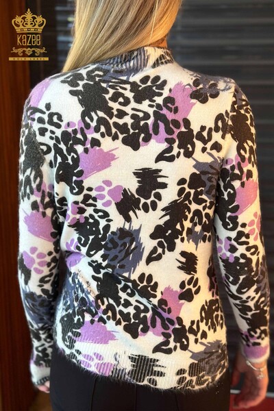 Vente en gros de tricots pour femmes pull pierre brodée Angora violet - 18948 | KAZEE - Thumbnail