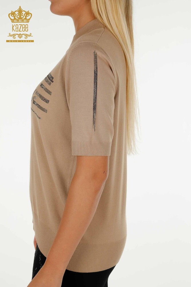 Vente en gros de tricots pour femmes pull pierre brodée beige - 30491 | KAZEE - 6