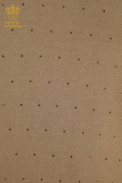 Vente en gros de tricots pour femmes pull pierre brodée beige - 30677 | KAZEE - Thumbnail
