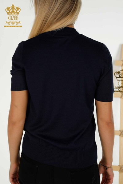 Pull en tricot pour femmes en gros pierre brodée bleu marine - 30491 | KAZEE - 7