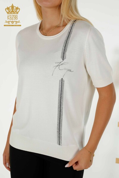 Vente en gros Pull en tricot pour femmes - Pierre brodée - Écru - 30333 | KAZÉE - Thumbnail