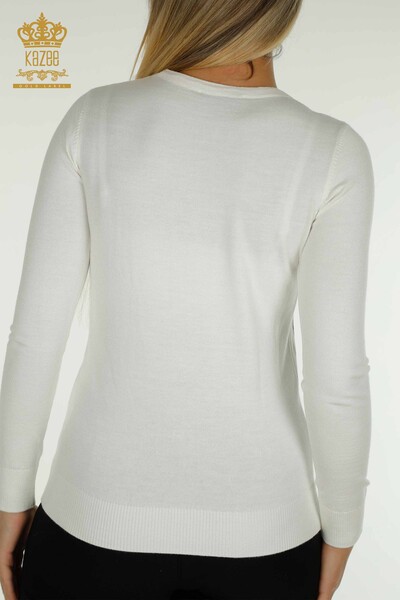 Vente en gros Pull en tricot pour femmes - Pierre brodée - Écru - 30471 | KAZÉE - Thumbnail