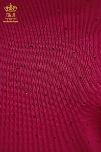 Pull en tricot pour femmes en gros pierre brodée fuchsia - 30677 | KAZEE - 4