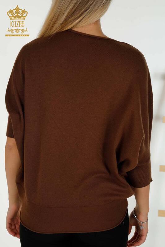 Pull en tricot pour femmes en gros pierre brodée marron - 16799 | KAZEE
