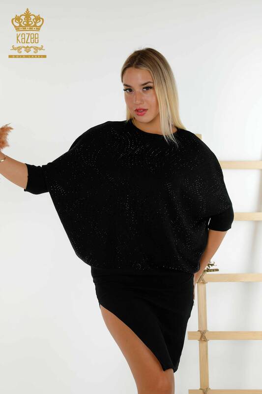 Vente en gros Pull en tricot pour femmes - Pierre brodée - Noir - 16797 | KAZEE
