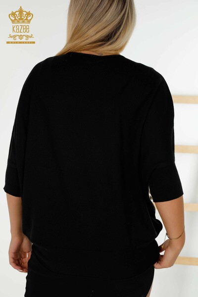 Vente en gros Pull en tricot pour femmes - Pierre brodée - Noir - 16797 | KAZEE - Thumbnail