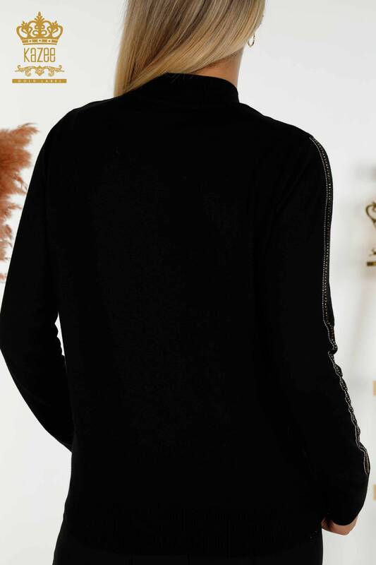 Pull en tricot pour femmes en gros pierre brodée noir - 30391 | KAZEE