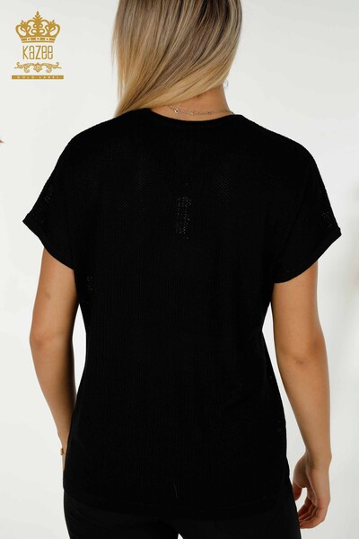 Pull en tricot pour femmes en gros pierre brodée noir - 30501 | KAZEE - Thumbnail