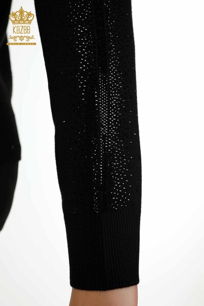 Pull en tricot pour femmes en gros pierre brodée noir - 30537 | KAZEE - Thumbnail