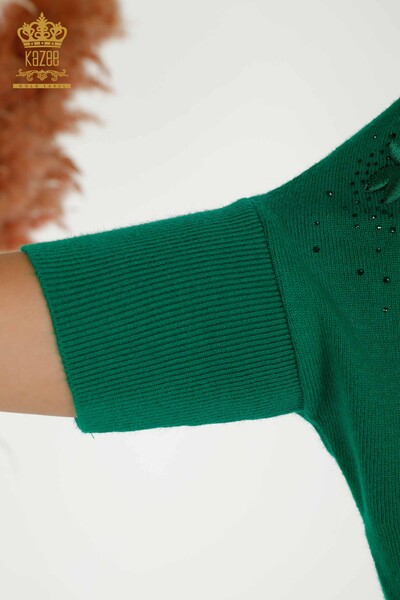 Pull en tricot pour femmes en gros pierre brodée vert - 16799 | KAZEE - Thumbnail