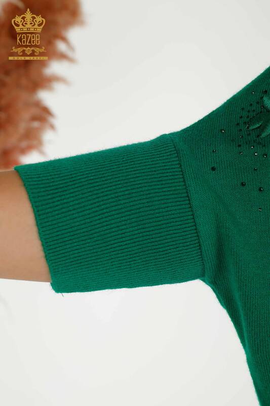 Pull en tricot pour femmes en gros pierre brodée vert - 16799 | KAZEE
