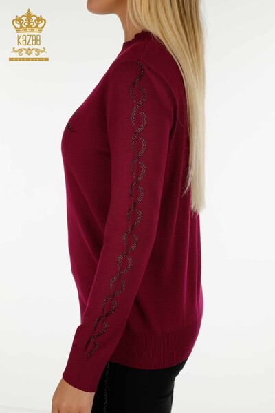 Pull en tricot pour femmes en gros pierre brodée lilas - 30553 | KAZEE - Thumbnail