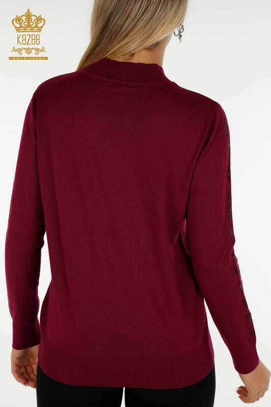 Pull en tricot pour femmes en gros pierre brodée lilas - 30553 | KAZEE