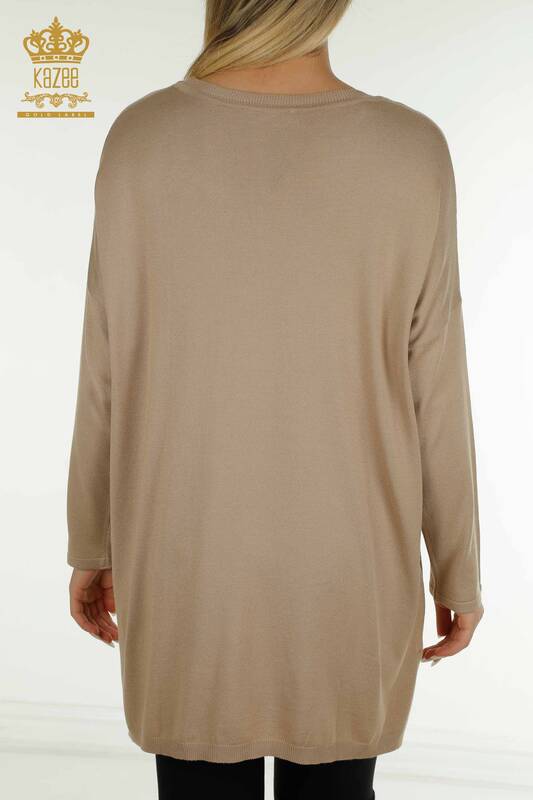 Pull en tricot pour femmes en gros avec détail de poche Beige - 30622 | KAZEE