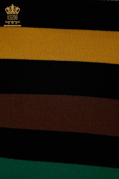 Pull en tricot pour femmes en gros rayé bicolore noir safran - 30133 | KAZEE - Thumbnail