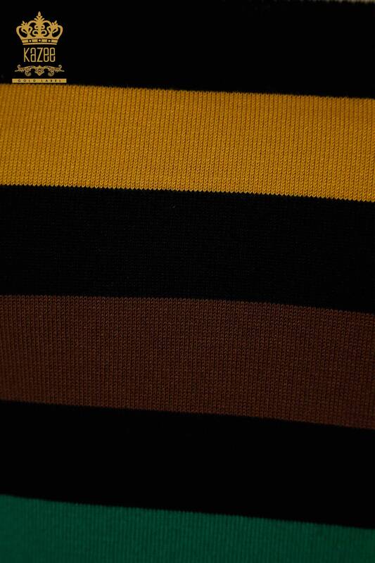 Pull en tricot pour femmes en gros rayé bicolore noir safran - 30133 | KAZEE