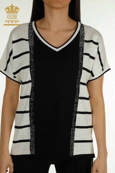 Pull en tricot pour femmes en gros rayé noir - 30699 | KAZEE - Thumbnail