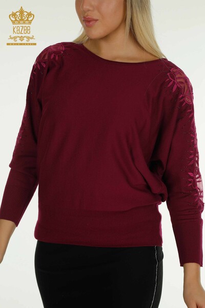 Pull en tricot pour femmes en gros avec détail en tulle, Violet - 15699 | KAZEE - Kazee (1)