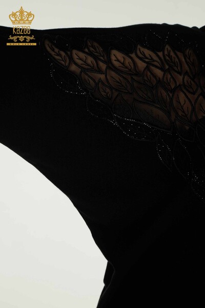 Pull en tricot pour femmes en gros avec détail en tulle noir - 16942 | KAZEE - Thumbnail