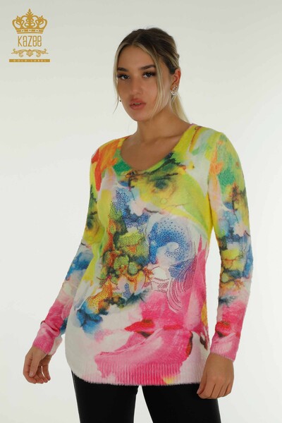Vente en gros de tricots pour femmes Angora Stone brodés numériquement - 40011 | KAZEE - Thumbnail
