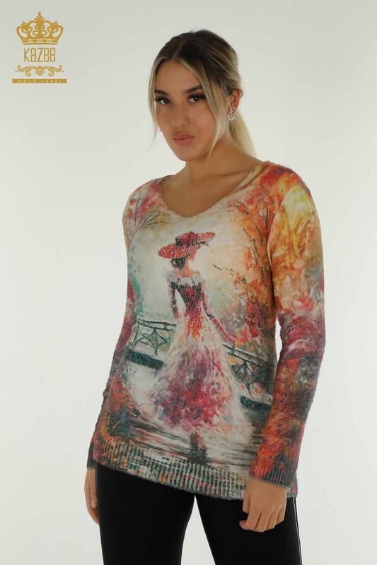Vente en gros de tricots pour femmes Angora imprimé numérique pour femmes - 40012 | KAZEE