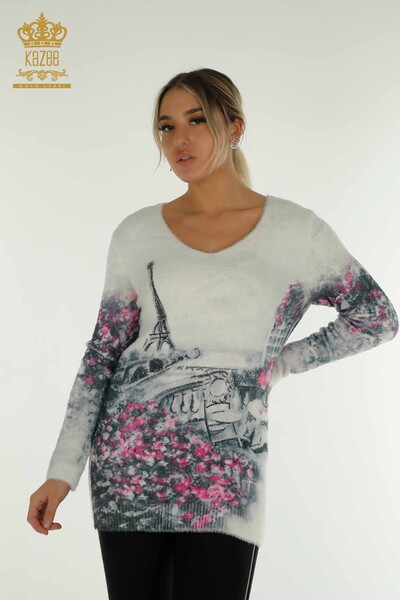 Vente en gros de tricots pour femmes Angora à manches longues numérique - 40013 | KAZEE - Thumbnail