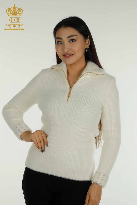 Vente en gros de tricots pour femmes Angora Stone Beaded Ecru - 30769 | KAZEE
