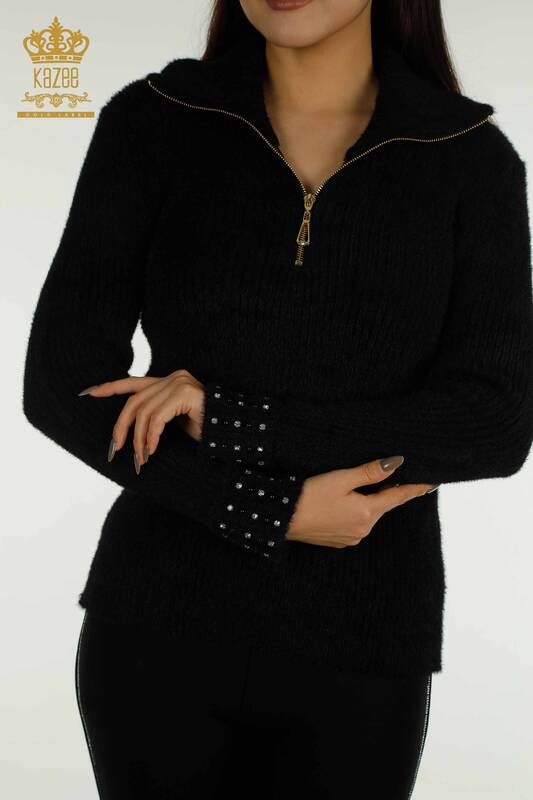 Tricots pour femmes en gros Angora Stone Beaded Noir - 30769 | KAZEE