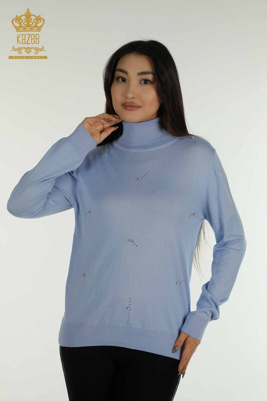 Vente en gros de tricots pour femmes Pierre détaillée bleu - 30113 | KAZEE