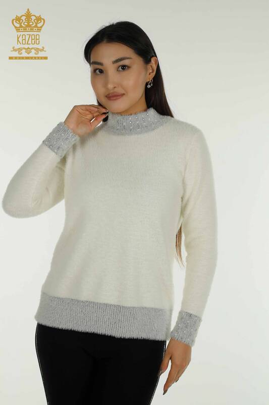 Vente en gros de tricots pour femmes Stone Beaded Angora Ecru - 30668 | KAZEE
