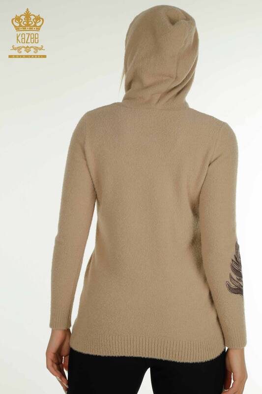 Grossiste Tricots Femme Pull À Capuche Angora Beige - 40008 | KAZEE