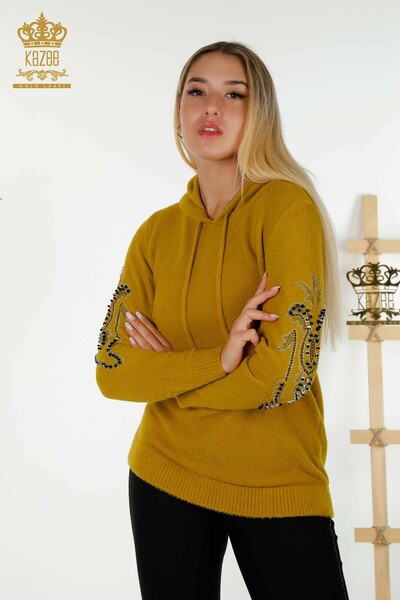 Pull en tricot à capuche pour femmes en gros moutarde - 40006 | KAZEE 