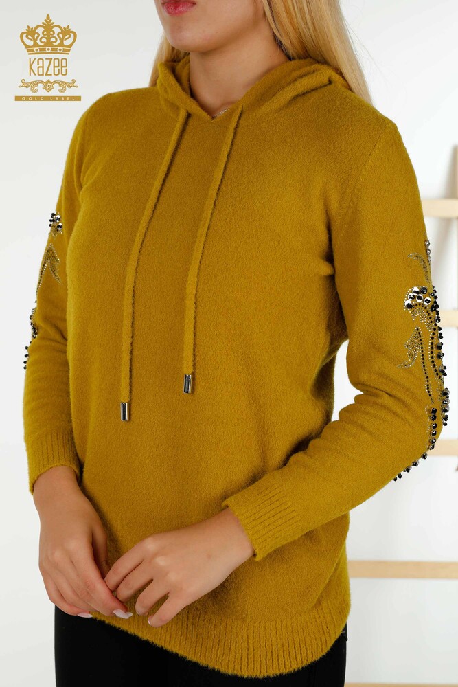 Pull en tricot à capuche pour femmes en gros moutarde - 40006 | KAZEE - 3