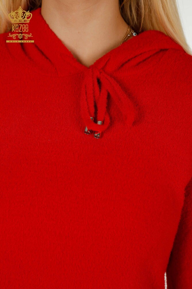 Pull en tricot à capuche pour femmes en gros rouge - 40006 | KAZEE - 5