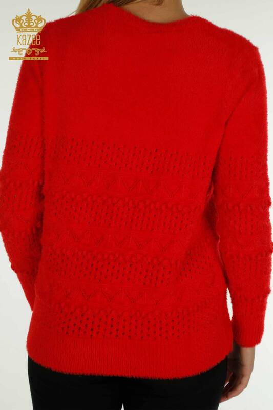 Grossiste Tricots Femme Pull Angora Col V Rouge - 30697 | KAZEE