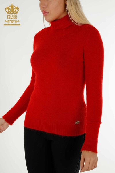 Grossiste Tricots Femme Pull Angora Col Roulé Rouge avec Logo - 12046 | KAZEE - Thumbnail