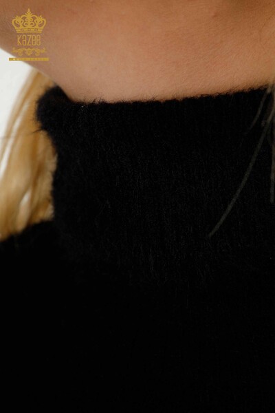Grossiste Tricots Femme Pull Angora Col Roulé Noir avec Logo - 12046 | KAZEE - Thumbnail