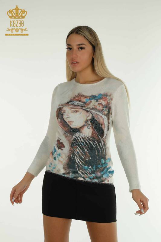Pull en tricot pour femmes en gros Angora imprimé numérique - 40042 | KAZEE