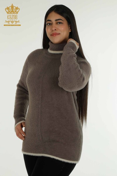 Pull en tricot pour femmes en gros Angora Vison Foncé - 30646 | KAZEE - Kazee