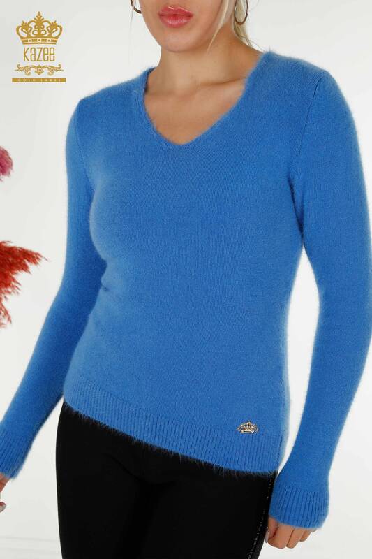 Grossiste Tricots Femme Pull Basic Angora Bleu - 12047 | KAZEE