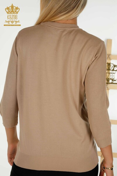 Pull en tricot pour femmes en gros Basic Logo Beige - 30258 | KAZEE - Thumbnail