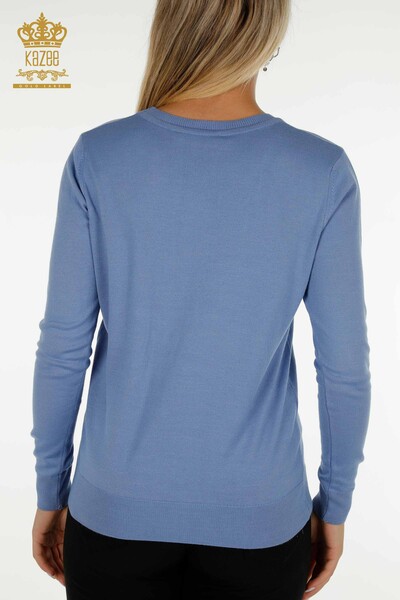 Pull en tricot basique pour femmes avec logo bleu foncé - 11052 | KAZEE - Thumbnail